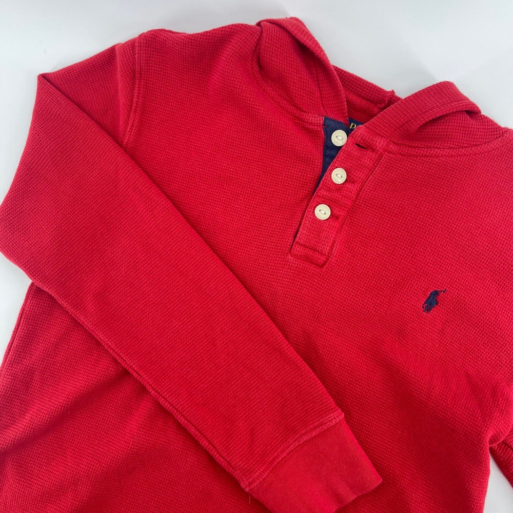 Polo Ralph Lauren Hoodie Waffle Knit Long Sleeve Red Top‎ Youth L